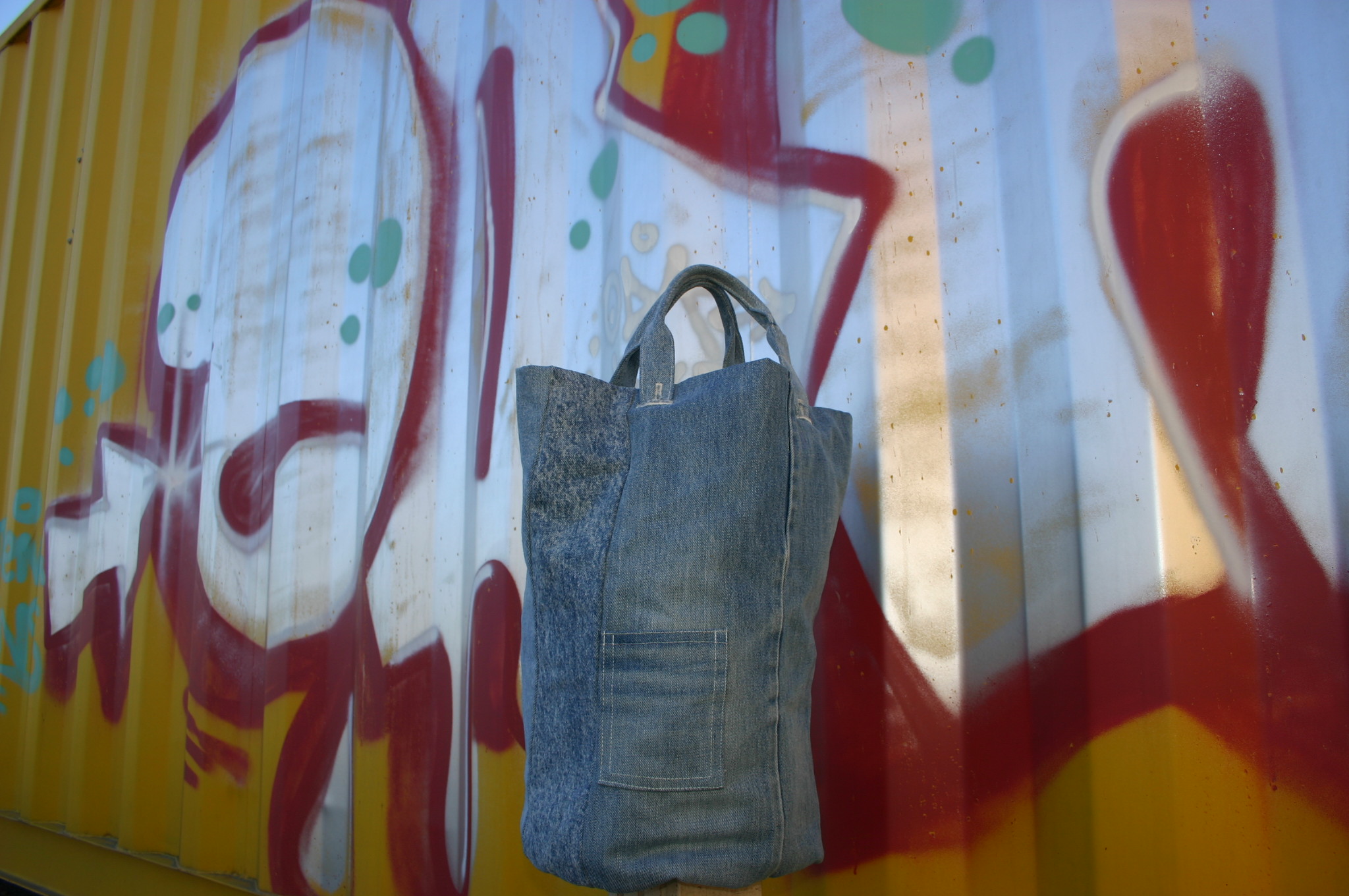 diy denim round bag with removable handles