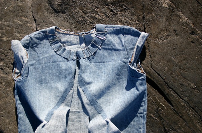 diy-remake denim shirt with metal details and pockets