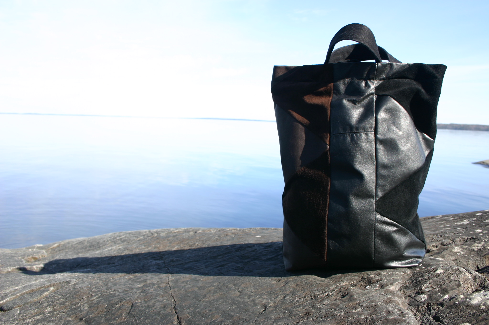 diy bag with suede and leather triangles