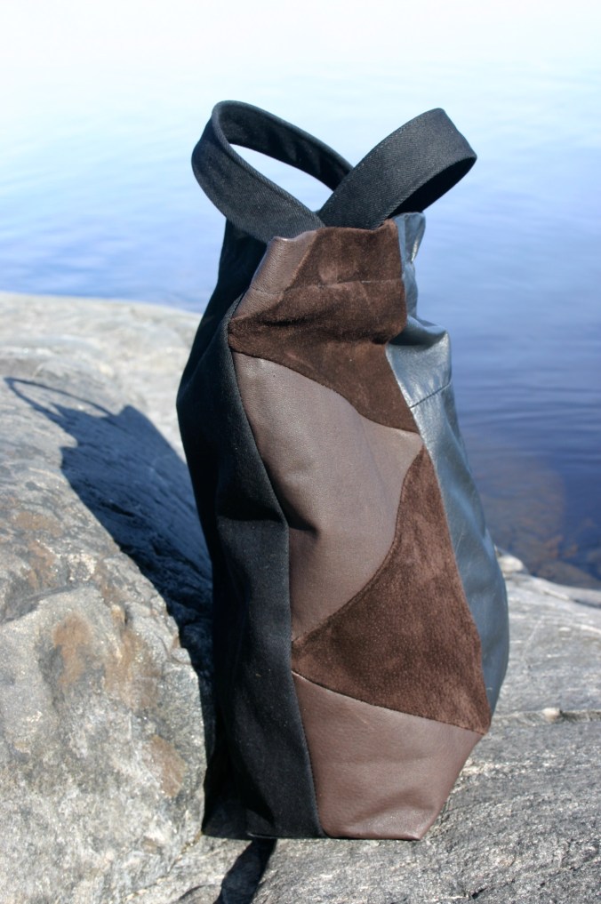 diy bag with suede and leather triangles
