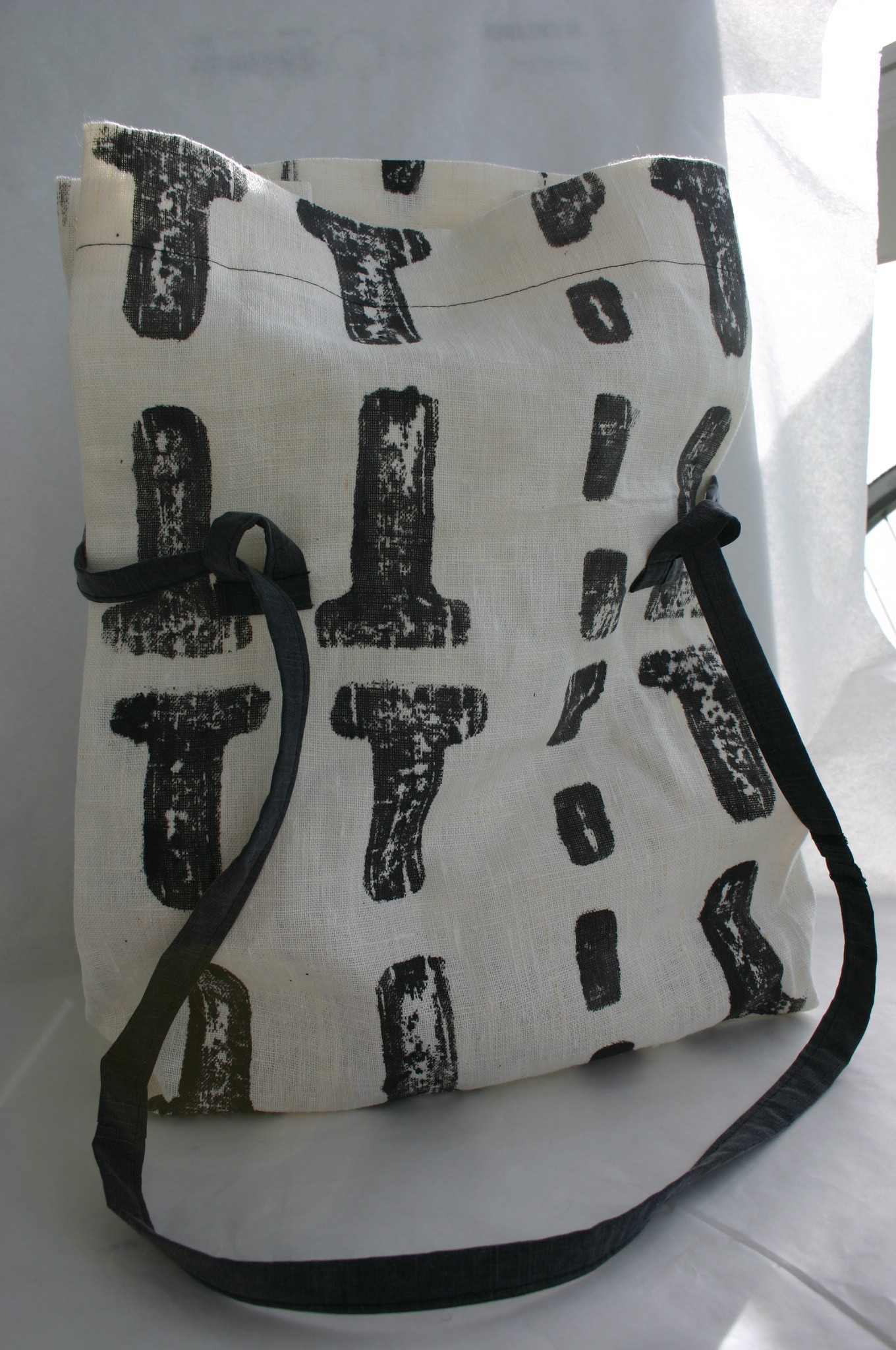 diy linen bag stamped with IKEA packing material