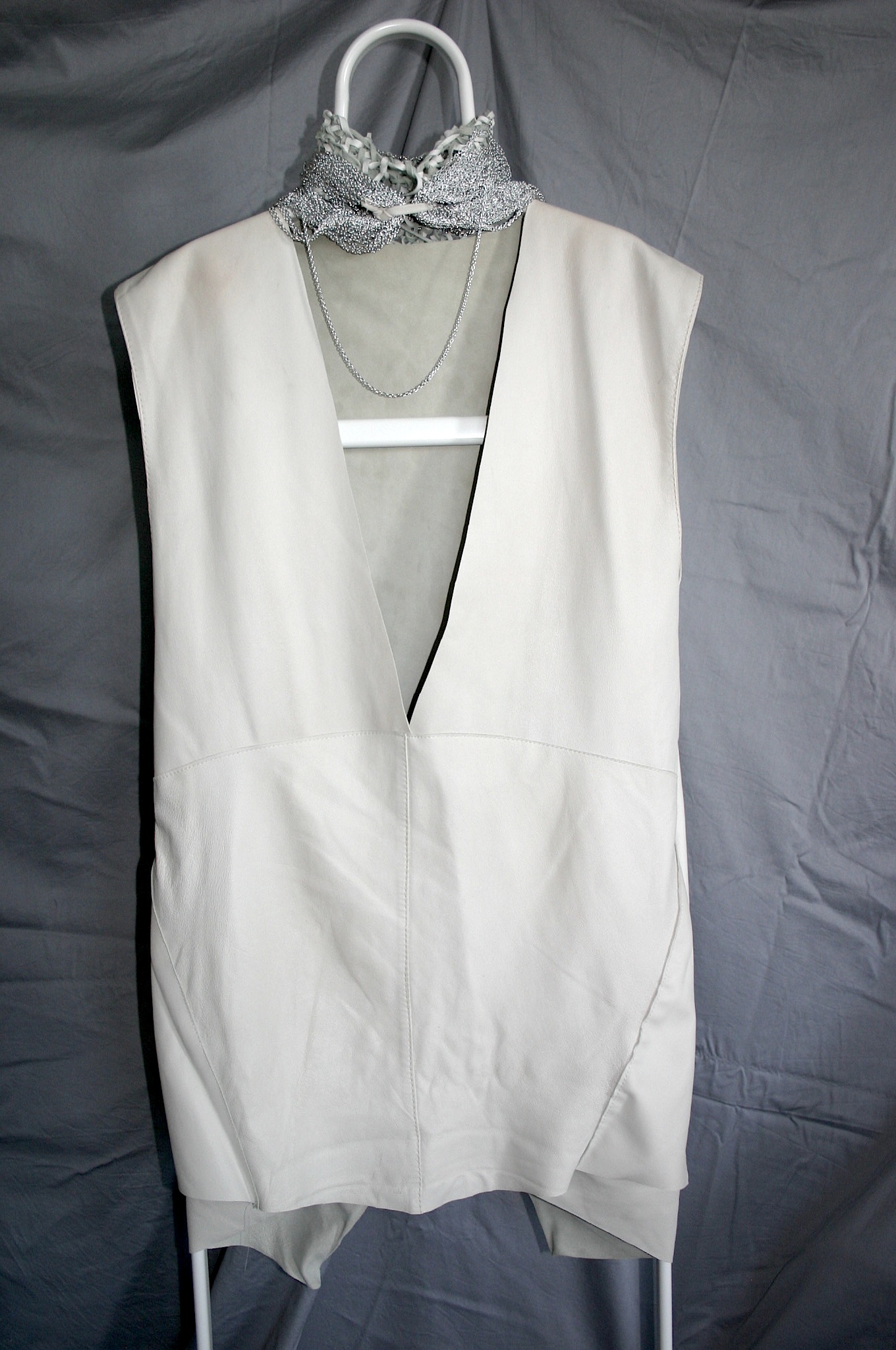 diy leather dress out of old jacket with matching neckpiece