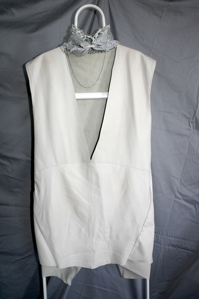diy leather dress out of old jacket with matching neckpiece