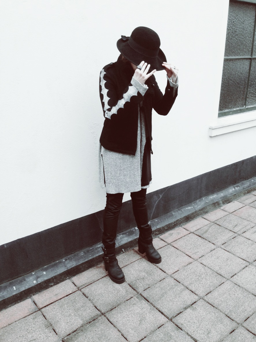 Susanna wearing her diy woolen jacket with Anne Linnonmaa vintage cardigan and woolen vintage hat