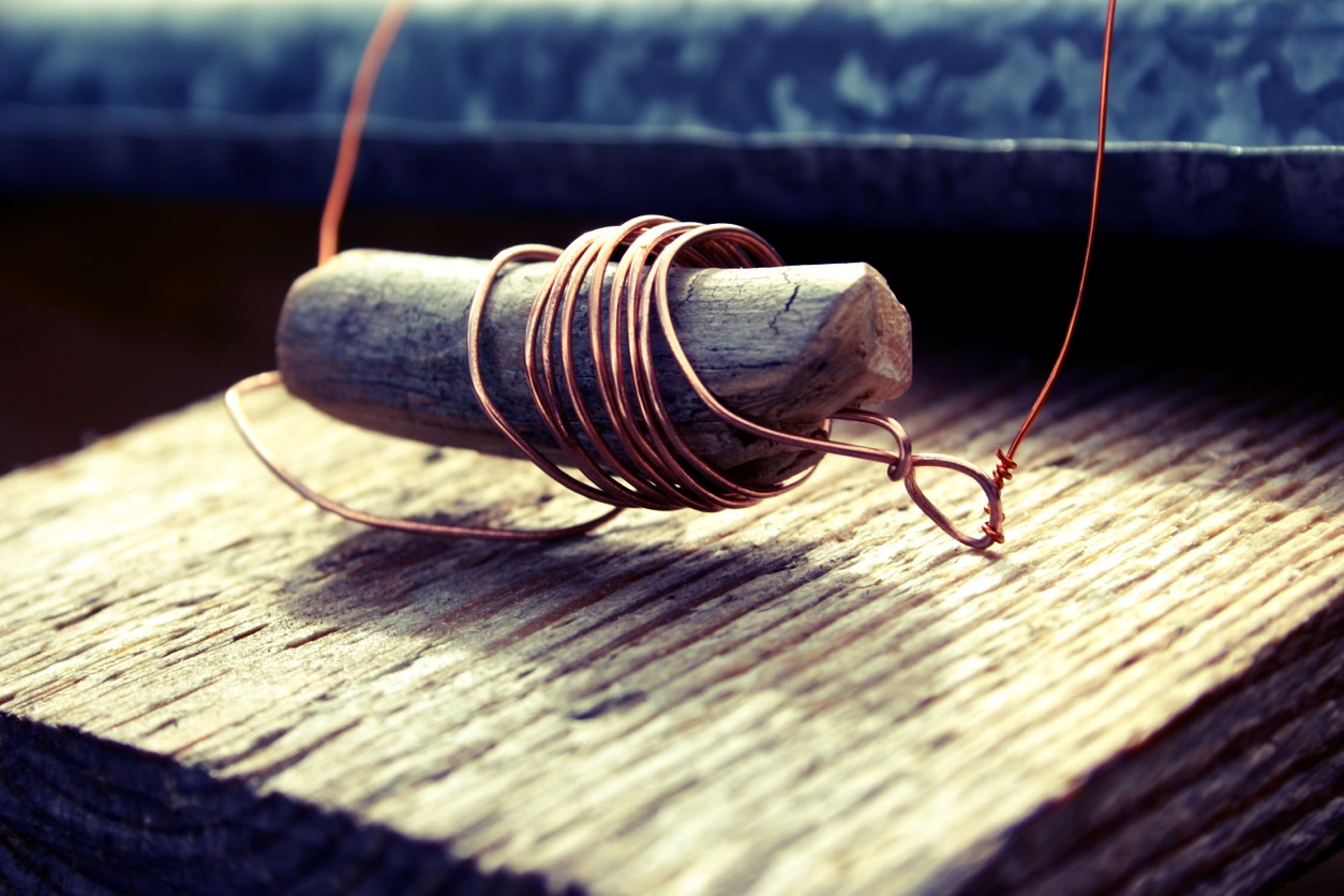 wood pendant with copper wire