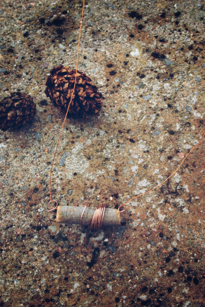 wood pendant with copper wire