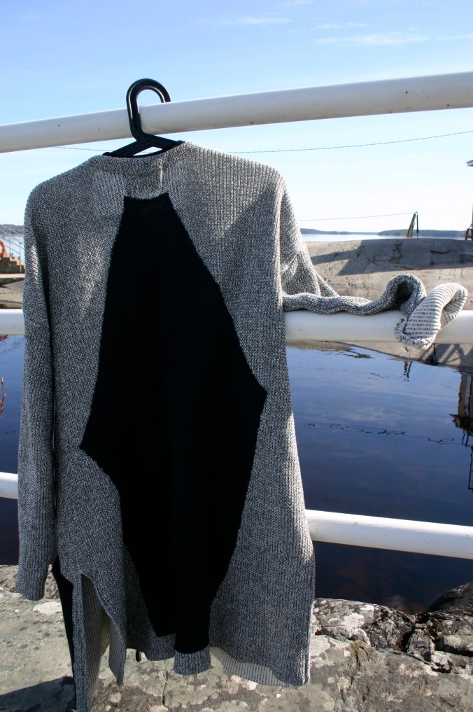 Finnish designer Anne Linnonmaa long cardigan with diy black back part