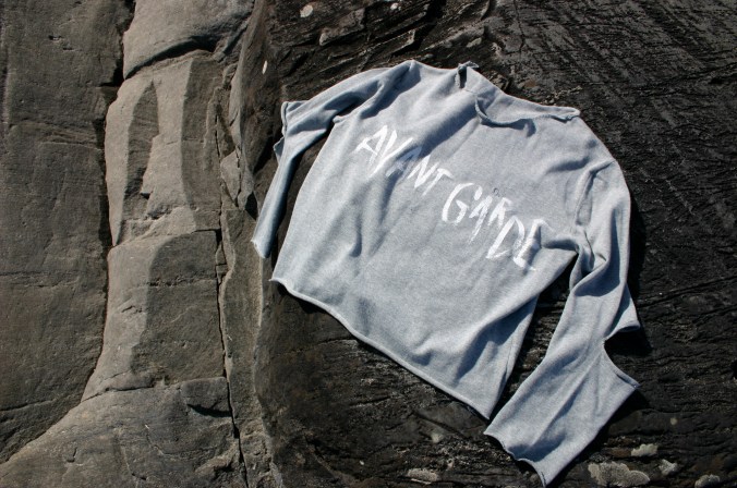 diy free hand lettering with silver paint on jumper