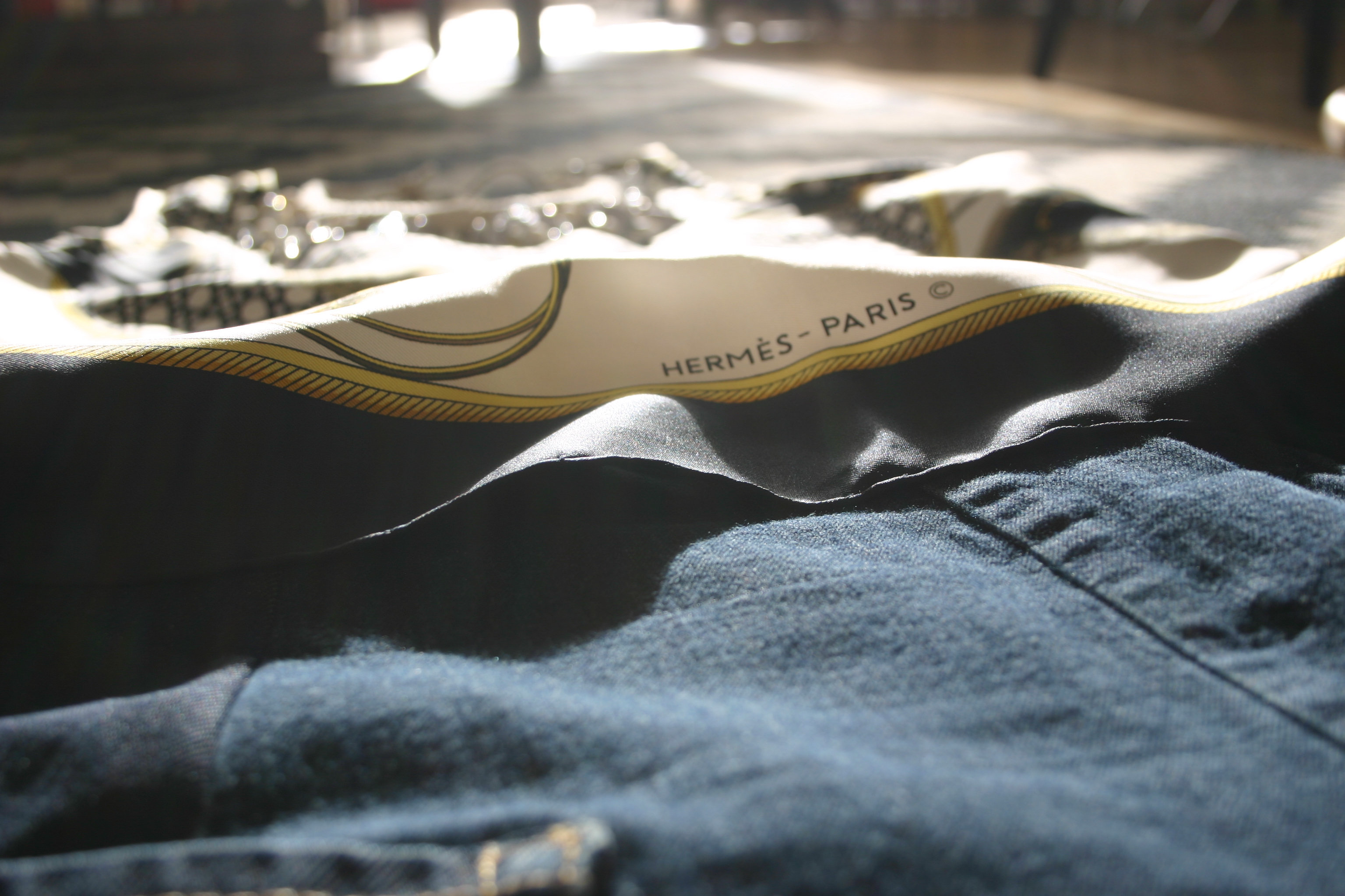 Hermès scarf top and diy denim skirt