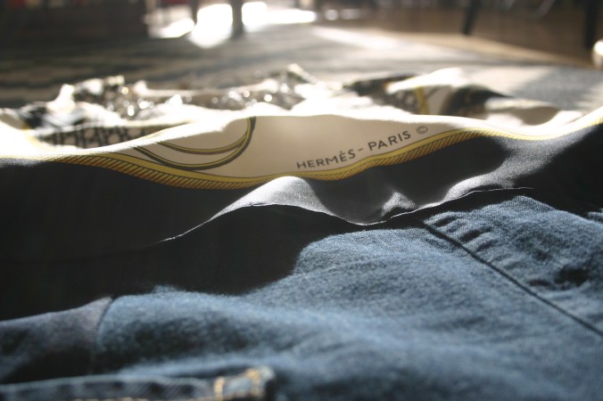 Hermès scarf top and diy denim skirt