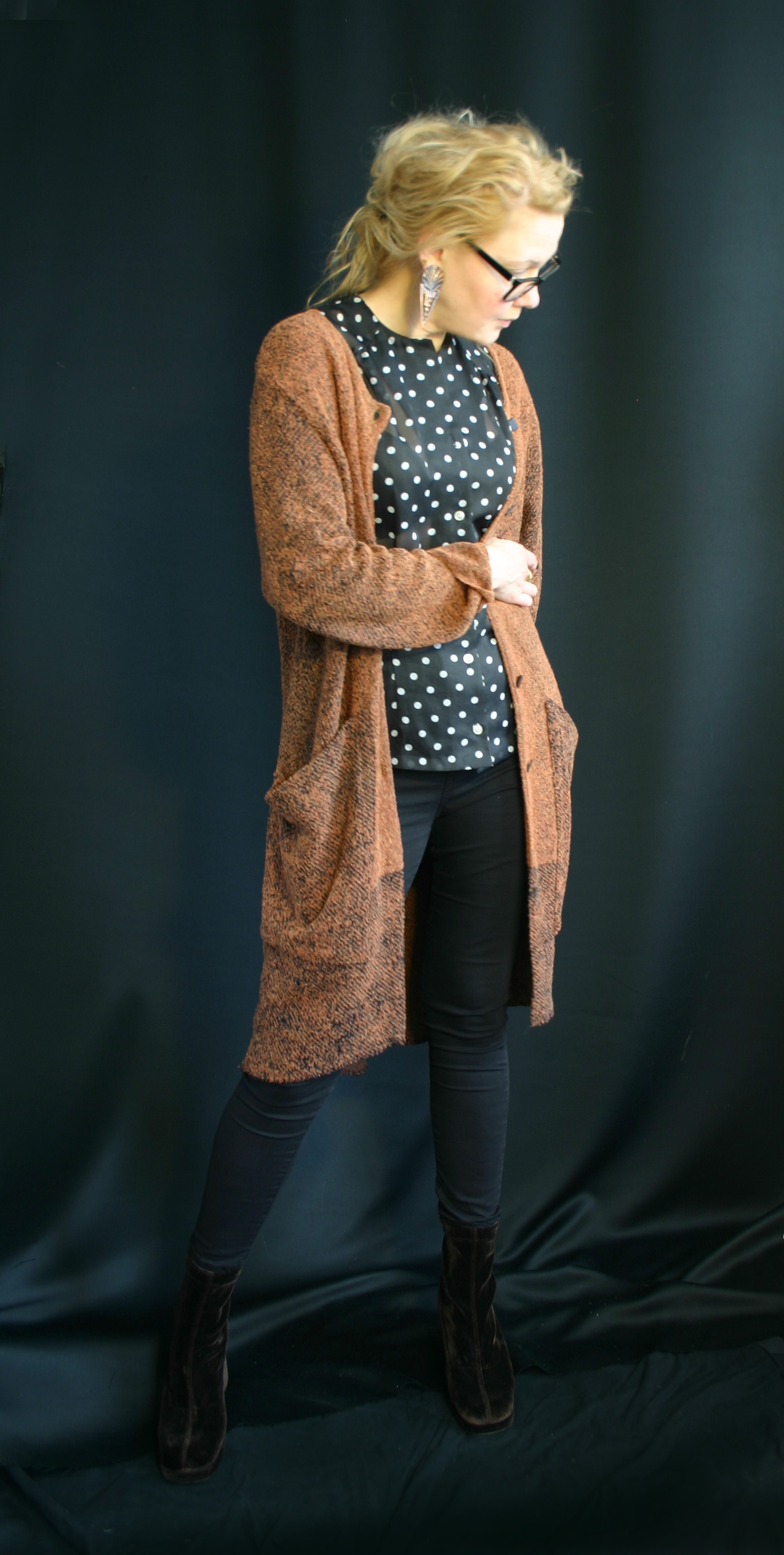 Susanna with remake long cardigan from second hand twin set