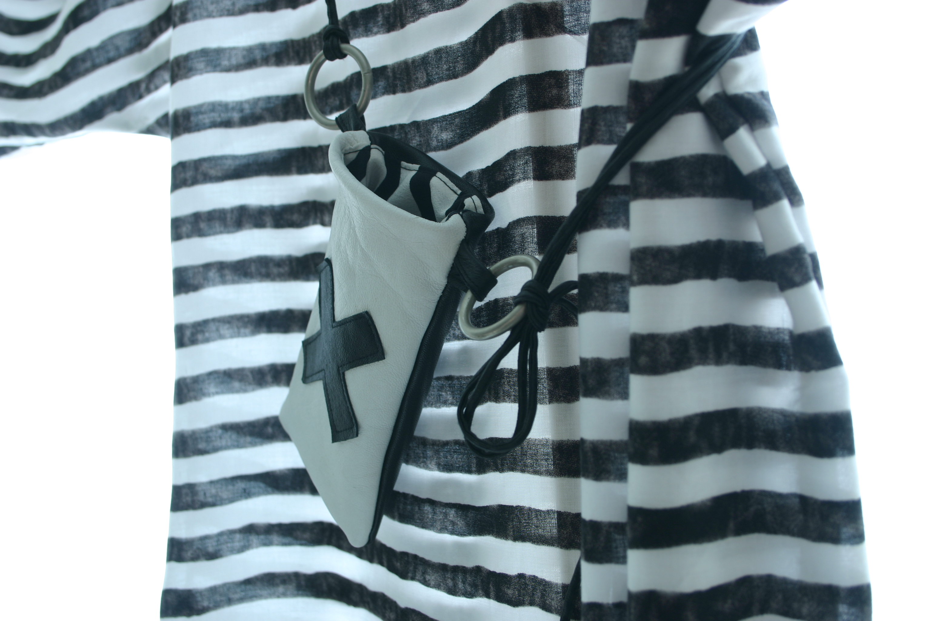 diy striped batwing sleeve blouse with leather pouche X