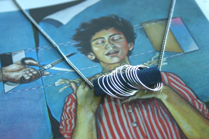 diy leather pendant with second hand silver colored rings