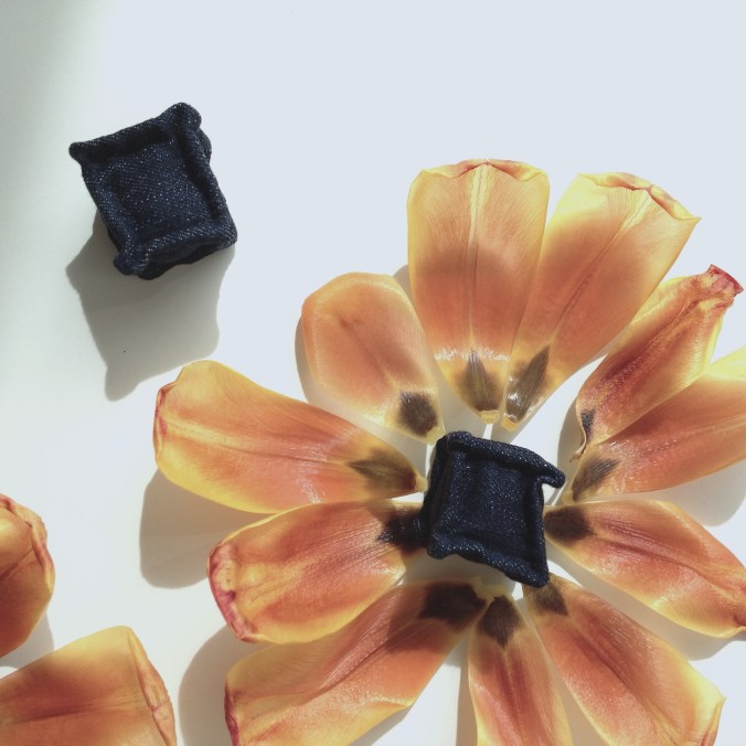 diy miniature denim cubes with tulip petals