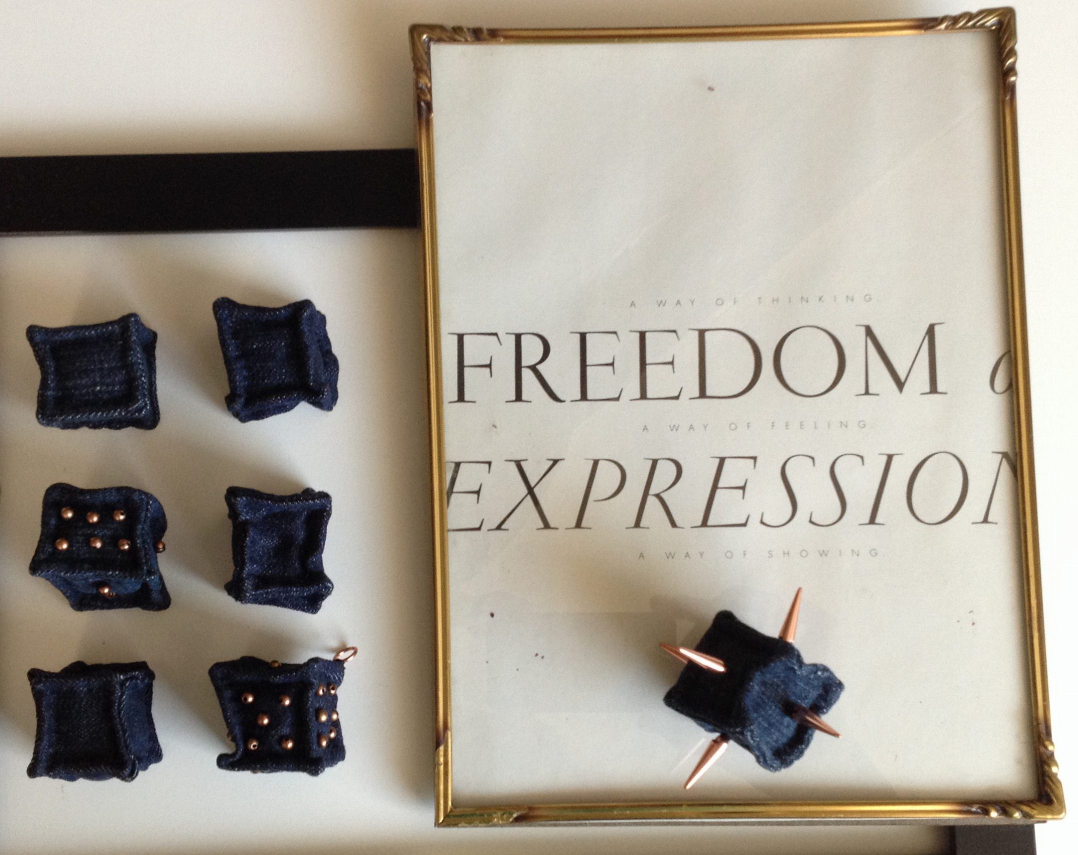 diy miniature denim cubes and vintage page from Vogue