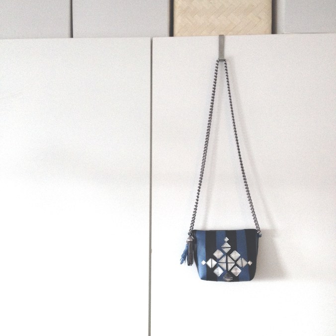 diy bag from fabric sofa samples with holographic details